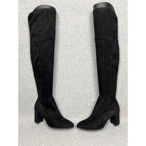 Marc Fisher Black Faux Suede OTK Boots Size 6M Pointed Toe Block Heel Glam Chic